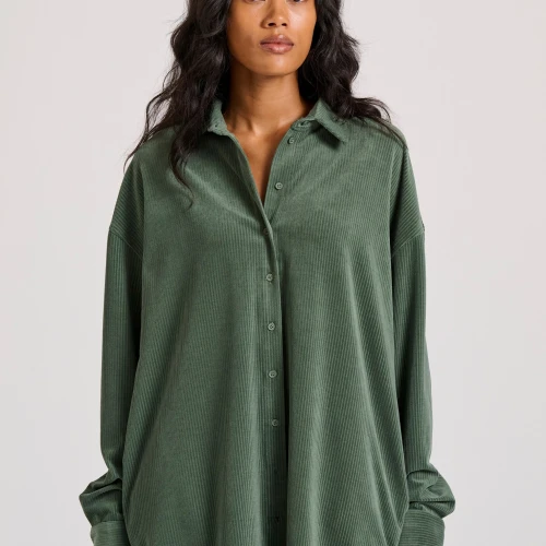 FUNKY BUDDHA Oversized πουκάμισο σε βελουτέ ύφασμα