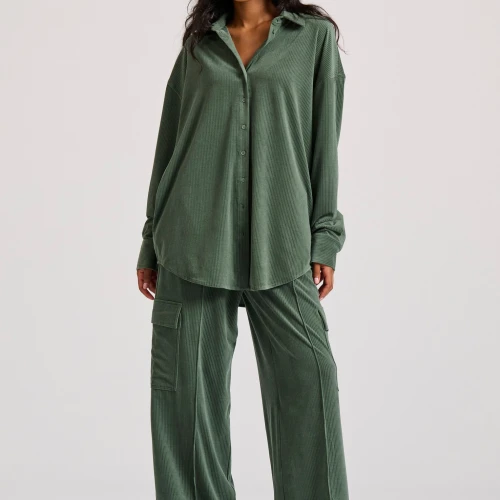 FUNKY BUDDHA Oversized πουκάμισο σε βελουτέ ύφασμα