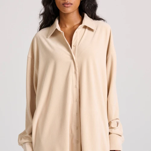 FUNKY BUDDHA Oversized πουκάμισο σε βελουτέ ύφασμα