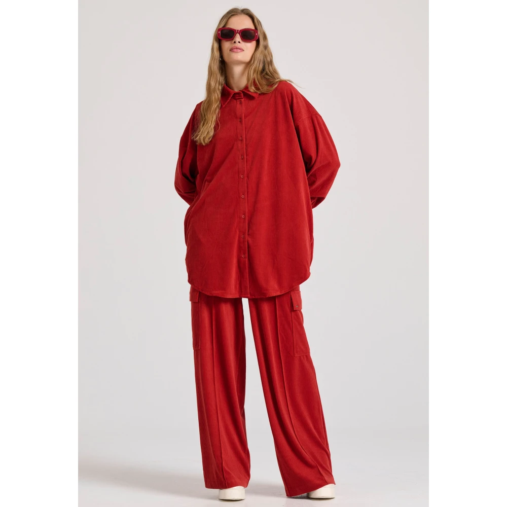 FUNKY BUDDHA Oversized πουκάμισο σε βελουτέ ύφασμα