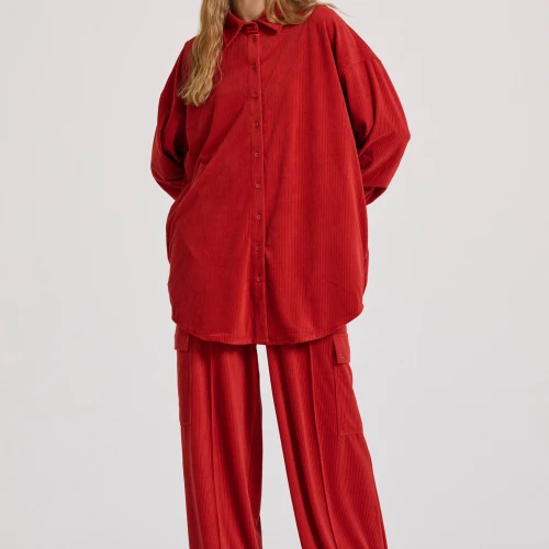 FUNKY BUDDHA Oversized πουκάμισο σε βελουτέ ύφασμα