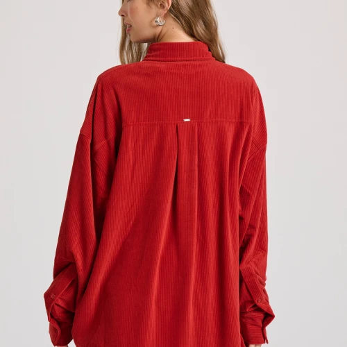 FUNKY BUDDHA Oversized πουκάμισο σε βελουτέ ύφασμα