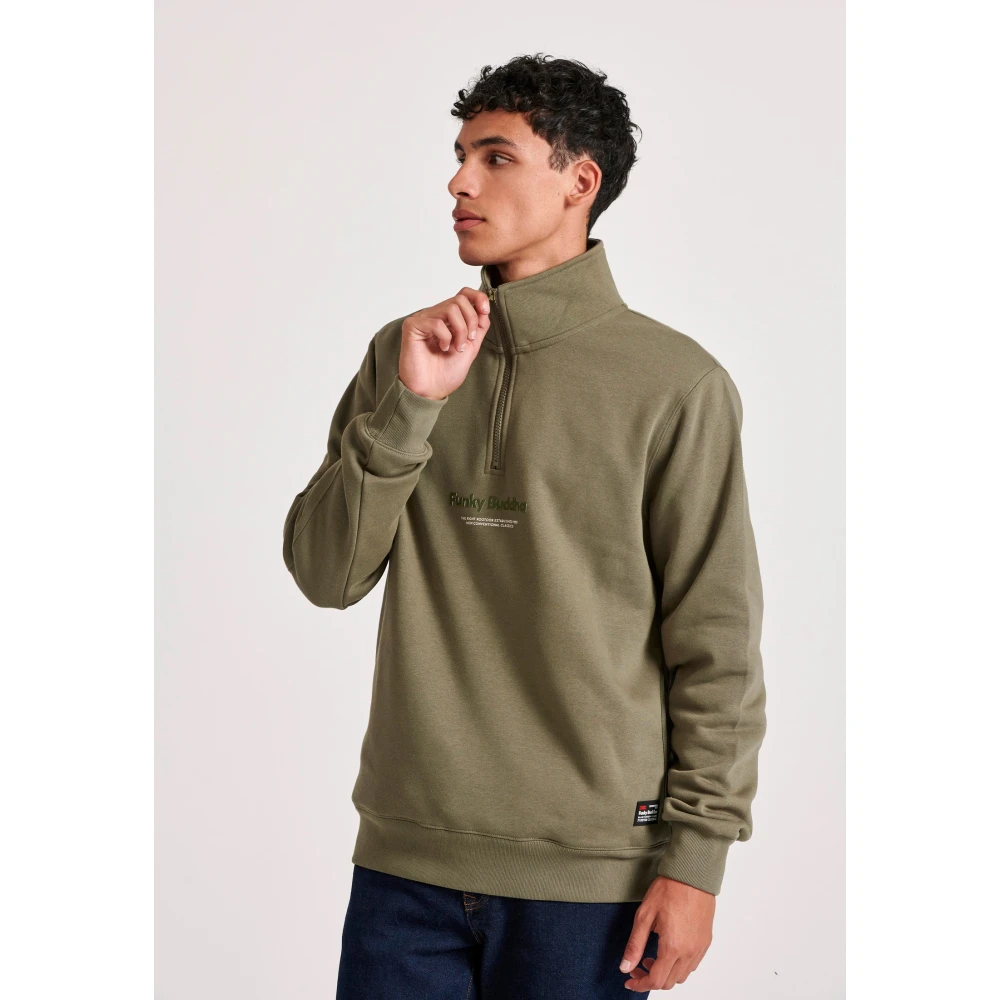 FUNKY BUDDHA Relaxed fit half-zip φούτερ με branded τύπωμα