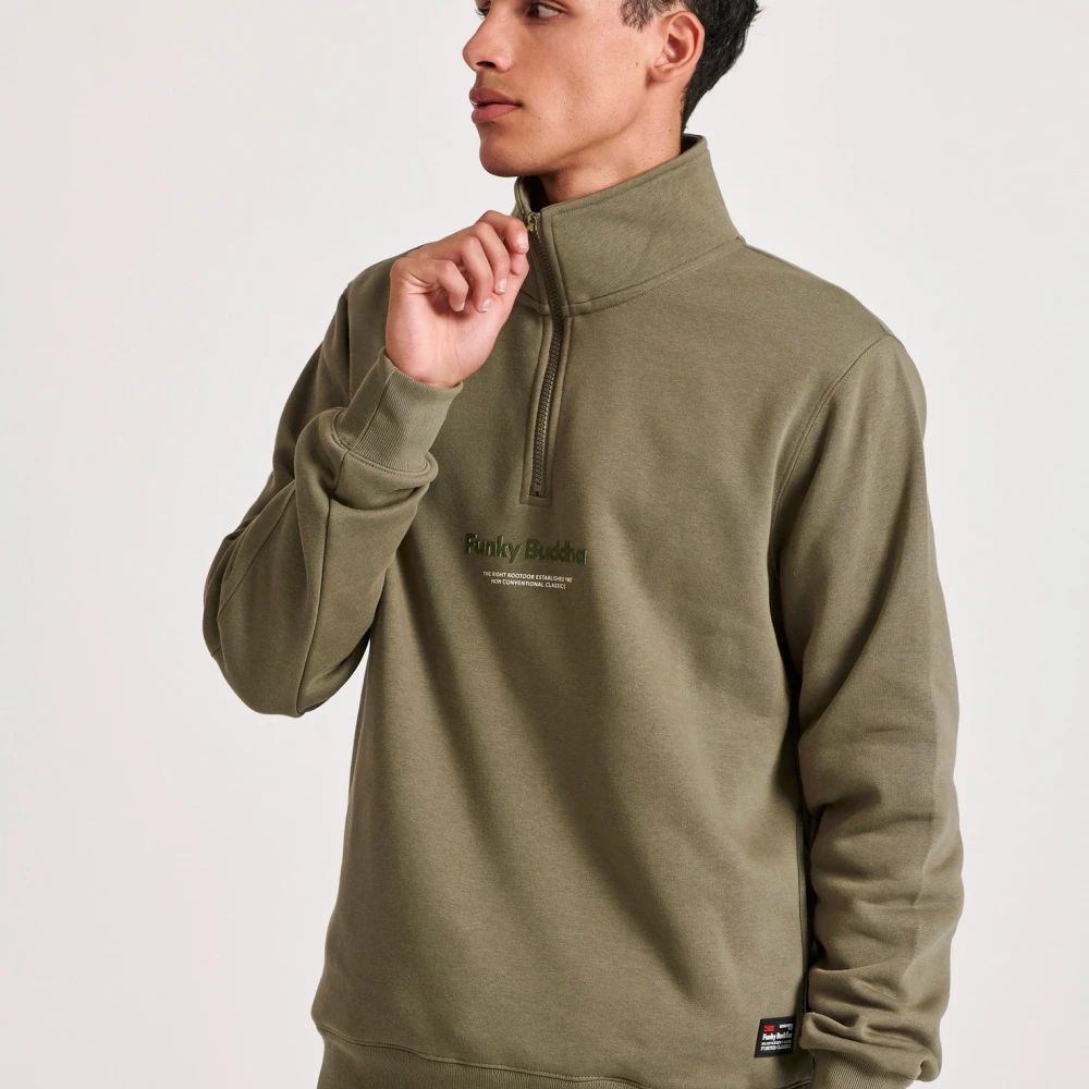 FUNKY BUDDHA Relaxed fit half-zip φούτερ με branded τύπωμα