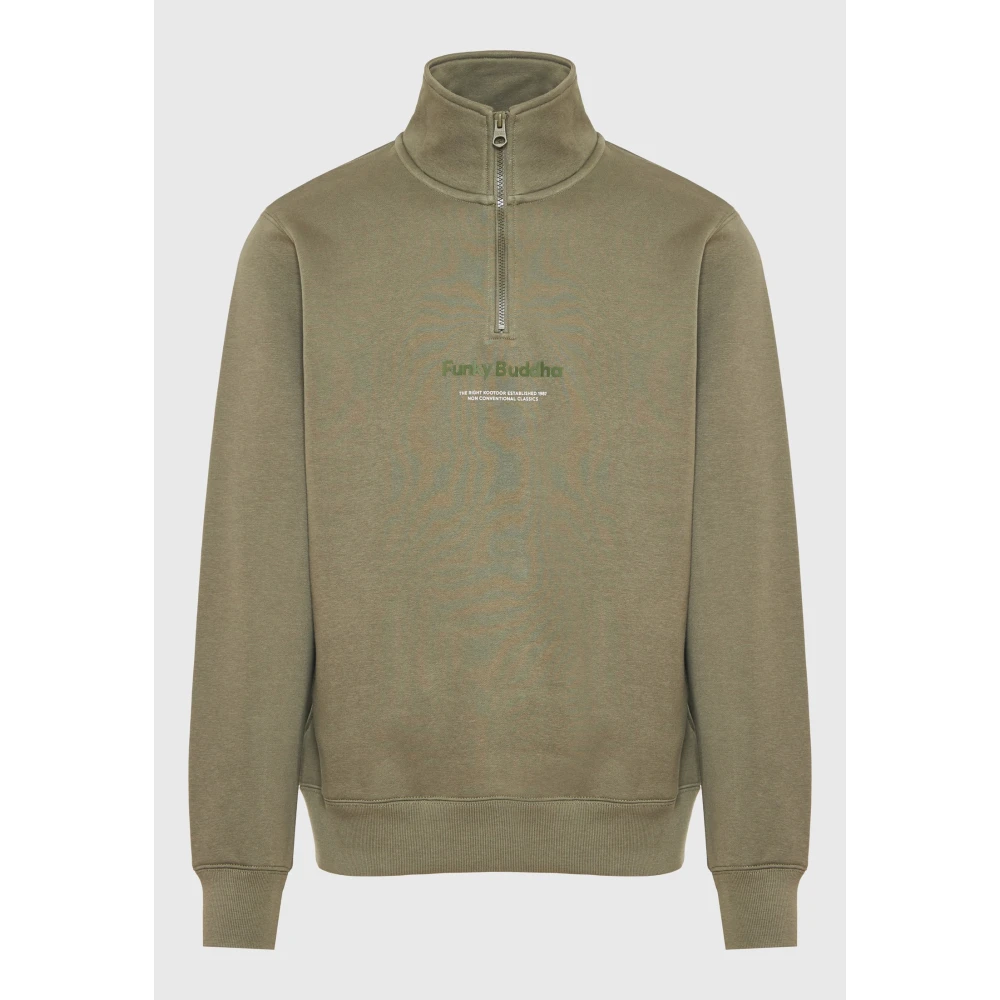 FUNKY BUDDHA Relaxed fit half-zip φούτερ με branded τύπωμα