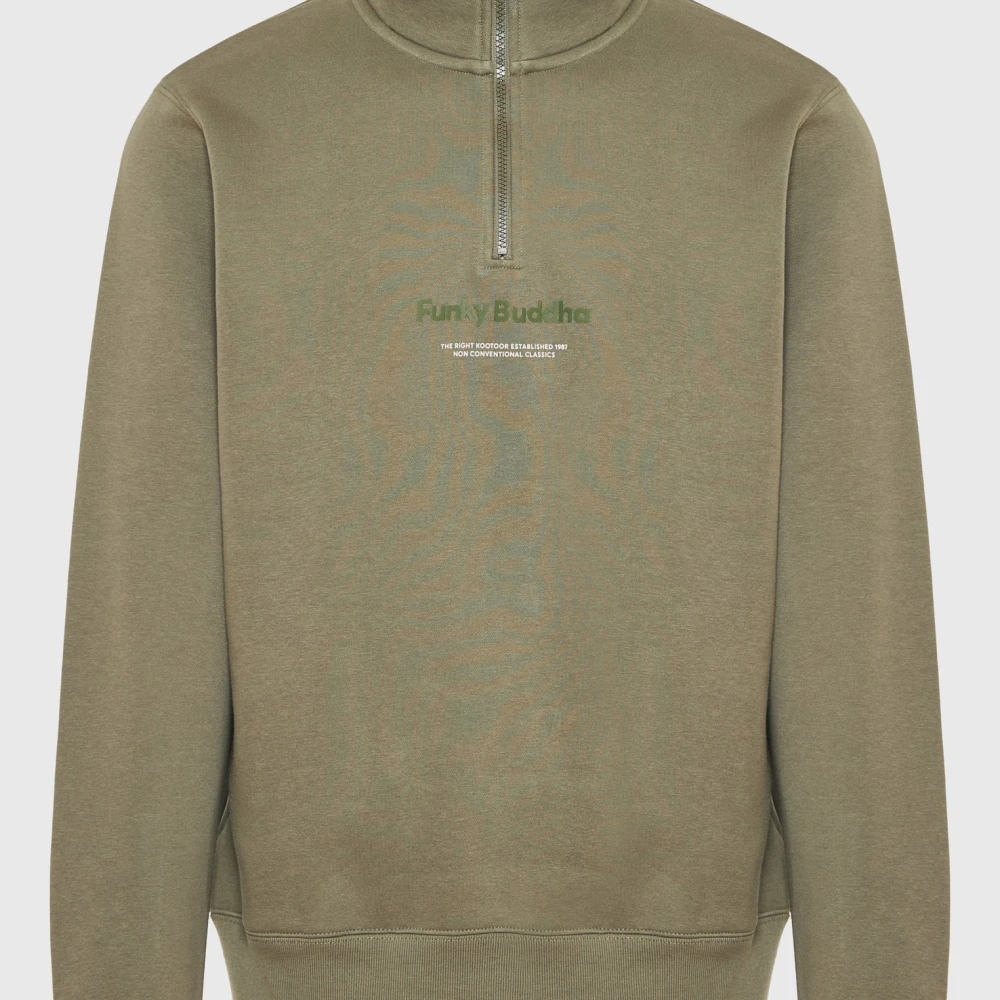 FUNKY BUDDHA Relaxed fit half-zip φούτερ με branded τύπωμα