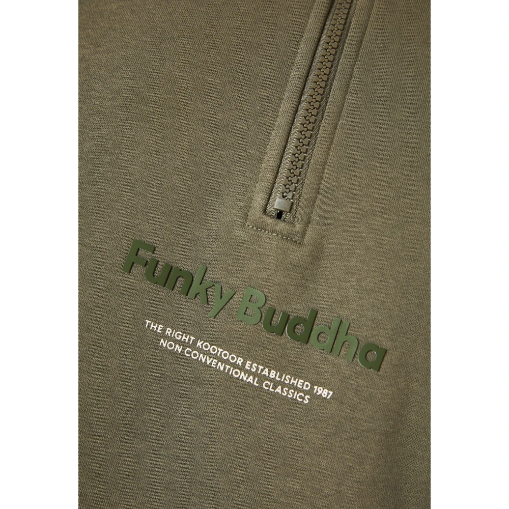 FUNKY BUDDHA Relaxed fit half-zip φούτερ με branded τύπωμα
