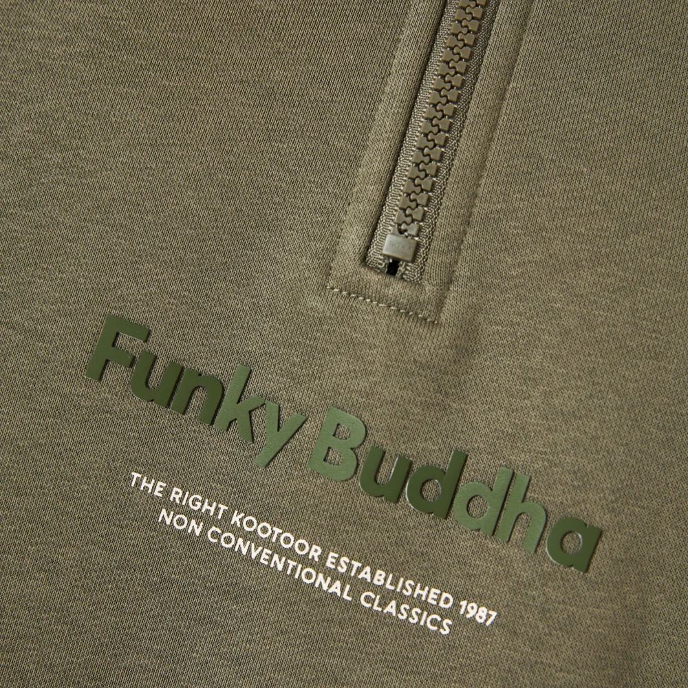 FUNKY BUDDHA Relaxed fit half-zip φούτερ με branded τύπωμα
