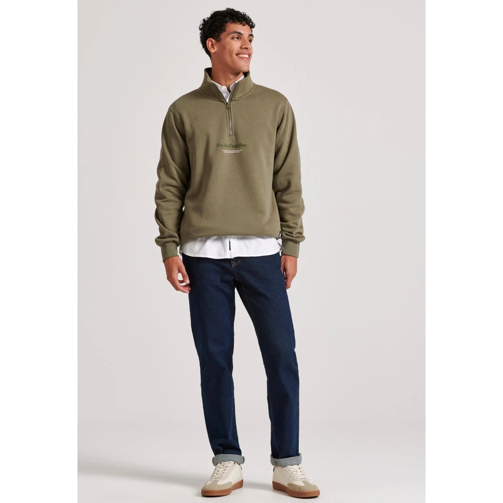 FUNKY BUDDHA Relaxed fit half-zip φούτερ με branded τύπωμα