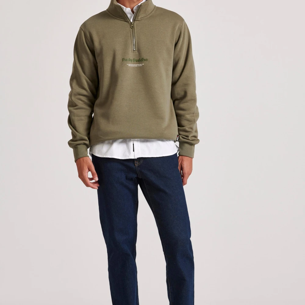 FUNKY BUDDHA Relaxed fit half-zip φούτερ με branded τύπωμα