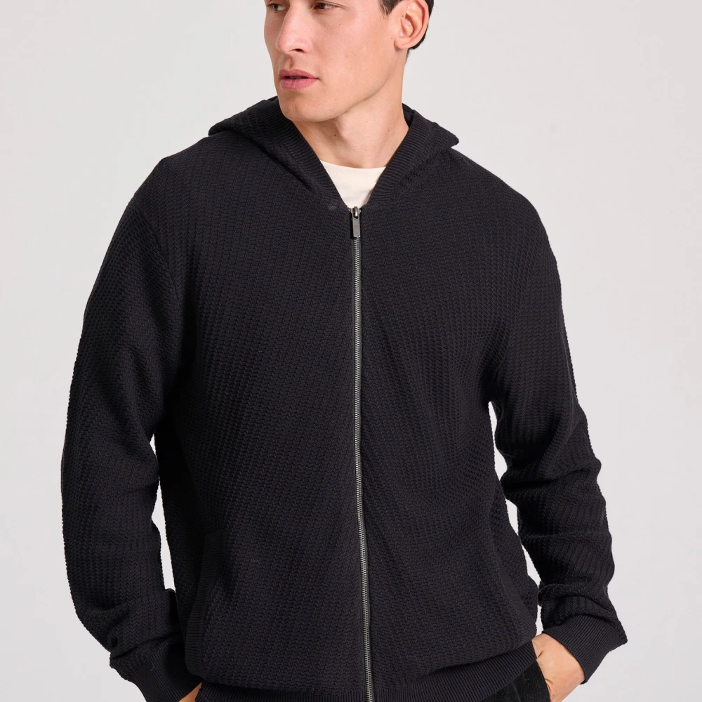 FUNKY BUDDHA Relaxed fit ζακέτα με ανάγλυφη υφή και κουκούλα