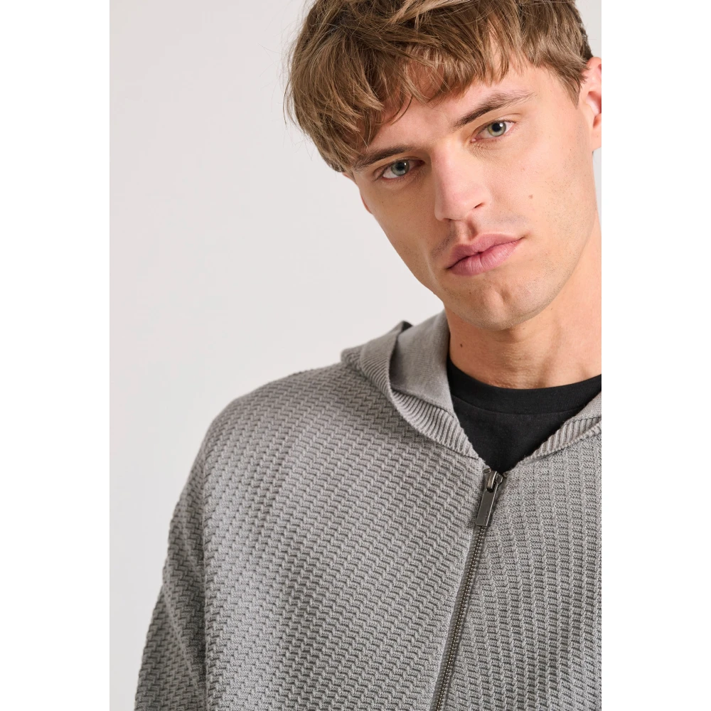 FUNKY BUDDHA Relaxed fit ζακέτα με ανάγλυφη υφή και κουκούλα