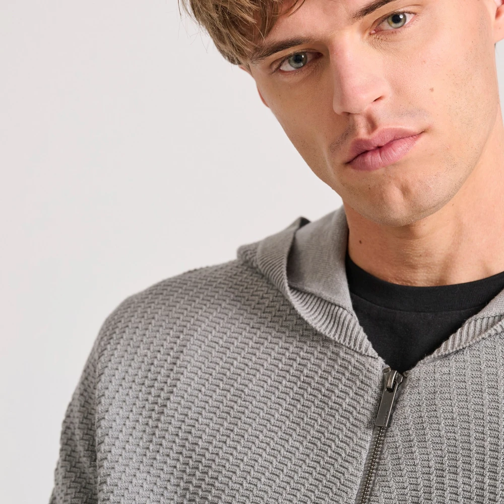 FUNKY BUDDHA Relaxed fit ζακέτα με ανάγλυφη υφή και κουκούλα