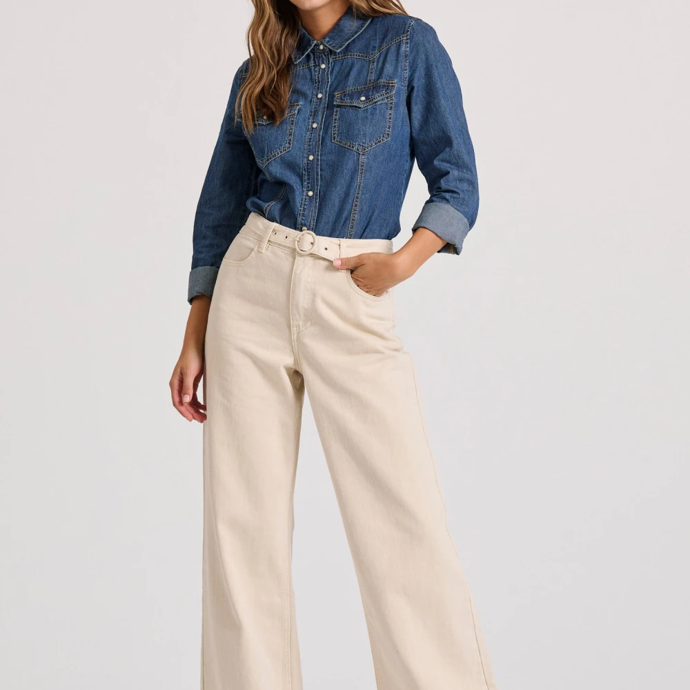 FUNKY BUDDHA Straight fit garment dyed τζιν παντελόνι με ζώνη