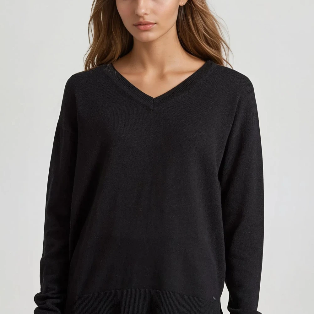 FUNKY BUDDHA V-neck πλεκτή μπλούζα με βισκόζη