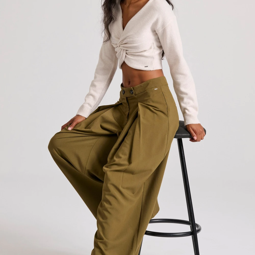 FUNKY BUDDHA Wide leg fit παντελόνα με μονή πιέτα