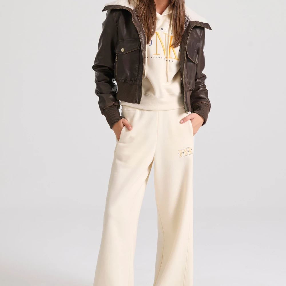 FUNKY BUDDHA Wide leg fit παντελόνι φόρμας με branded κέντημα