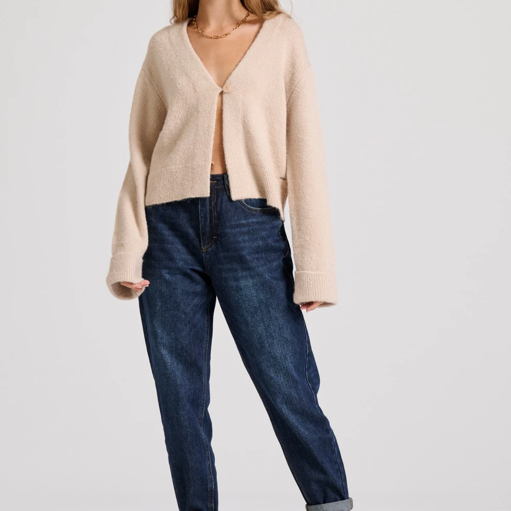 FUNKY BUDDHA Wool blend πλεκτή ζακέτα με διακοσμητικό κουμπί