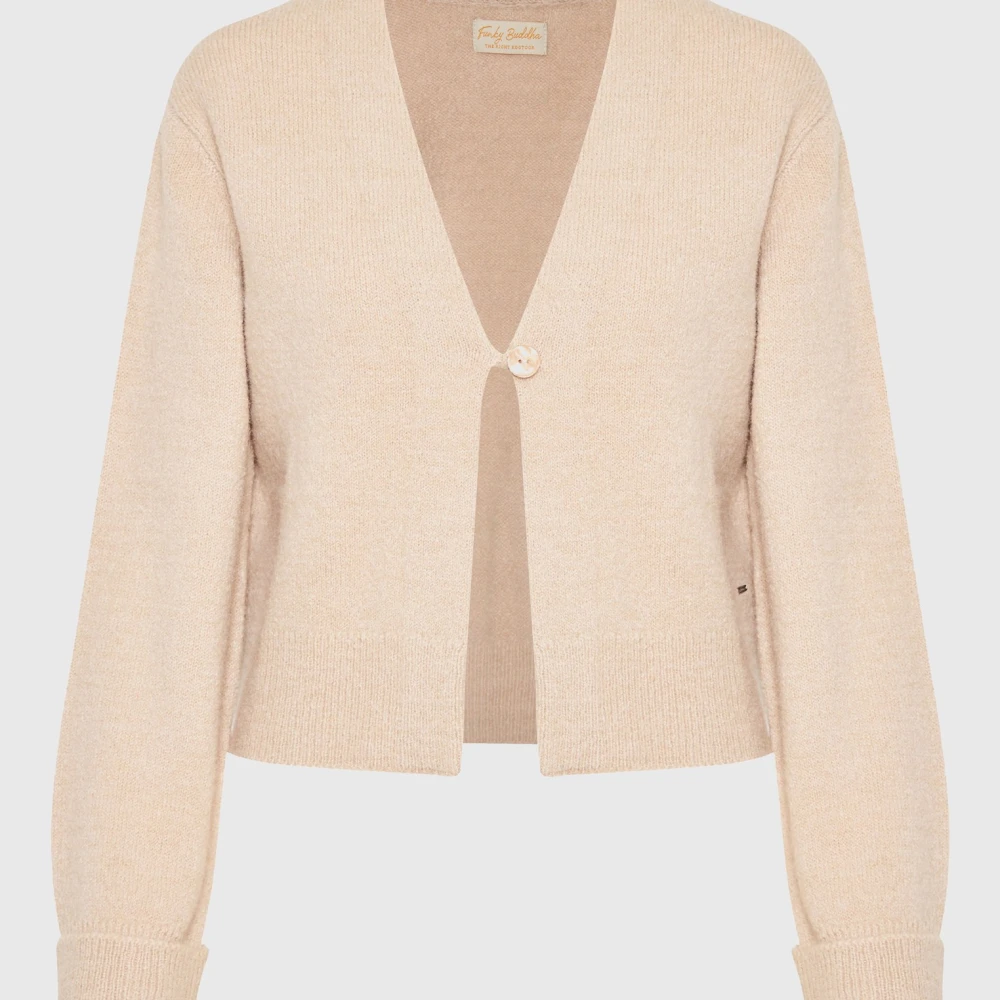 FUNKY BUDDHA Wool blend πλεκτή ζακέτα με διακοσμητικό κουμπί