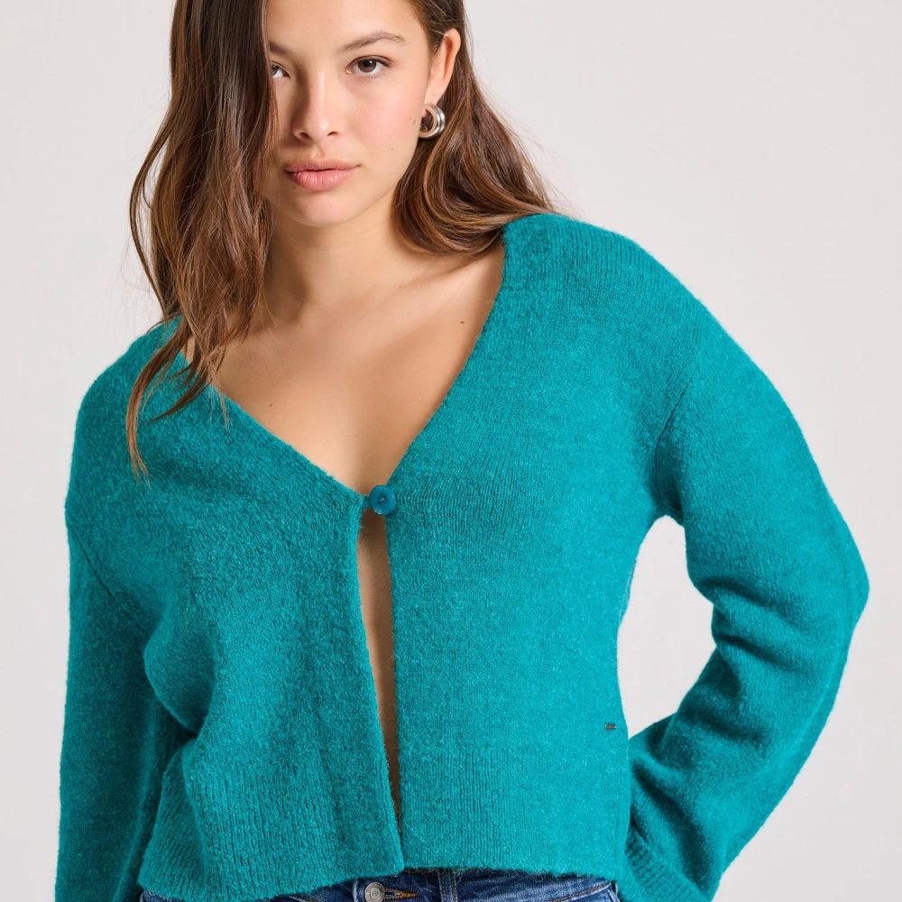 FUNKY BUDDHA Wool blend πλεκτή ζακέτα με διακοσμητικό κουμπί