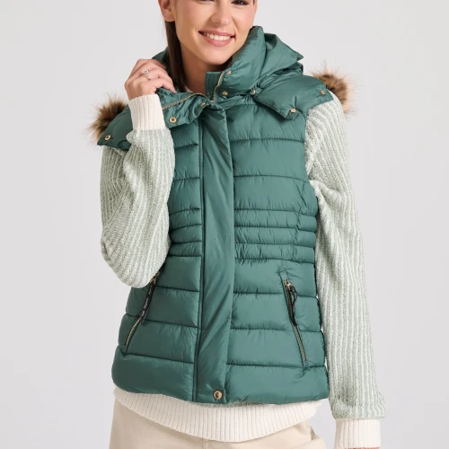 FUNKY BUDDHA Αμάνικο καπιτονέ puffer μπουφάν με αποσπώμενη γούν