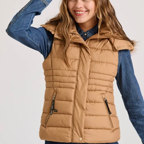 FUNKY BUDDHA Αμάνικο καπιτονέ puffer μπουφάν με αποσπώμενη γούν