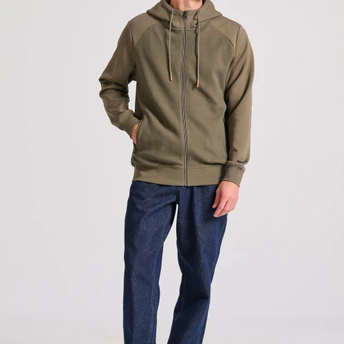 FUNKY BUDDHA Ανδρική ζακέτα φούτερ με wafle weaving