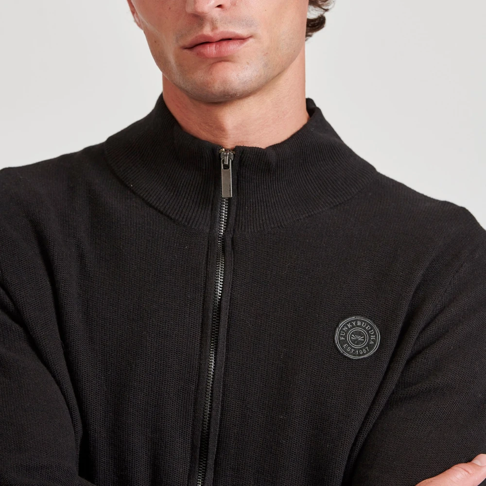 FUNKY BUDDHA Ανδρική πλεκτή ζακέτα με rubber label