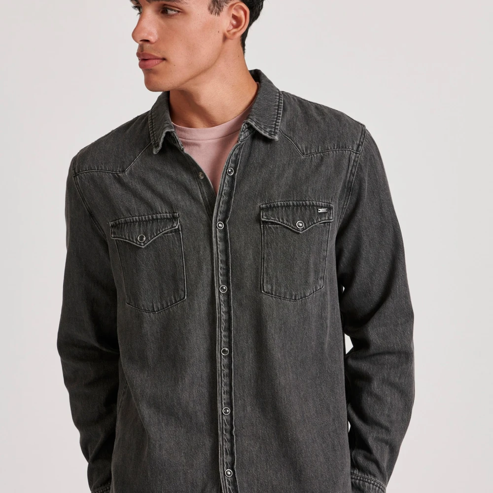 FUNKY BUDDHA Ανδρικό denim πουκάμισο με washed effects