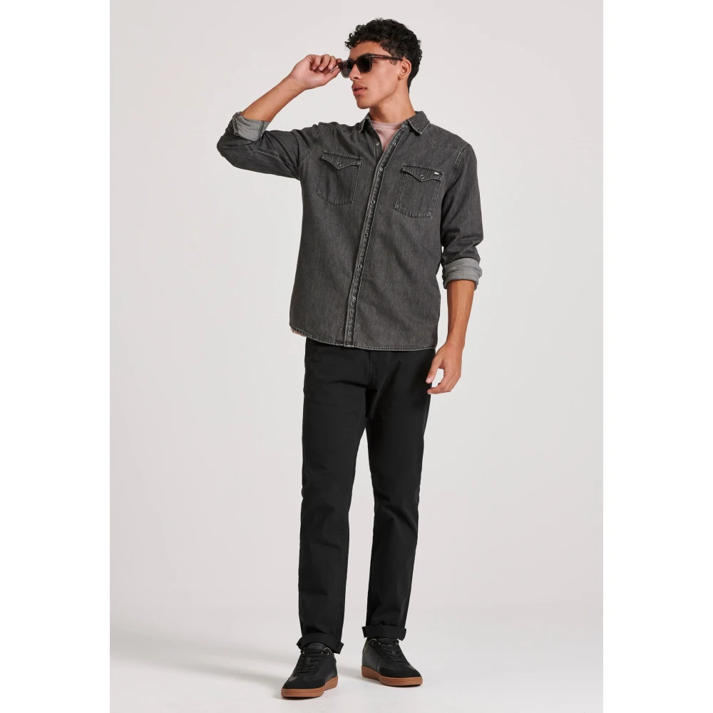 FUNKY BUDDHA Ανδρικό denim πουκάμισο με washed effects