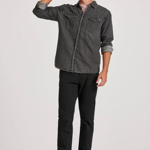 FUNKY BUDDHA Ανδρικό denim πουκάμισο με washed effects