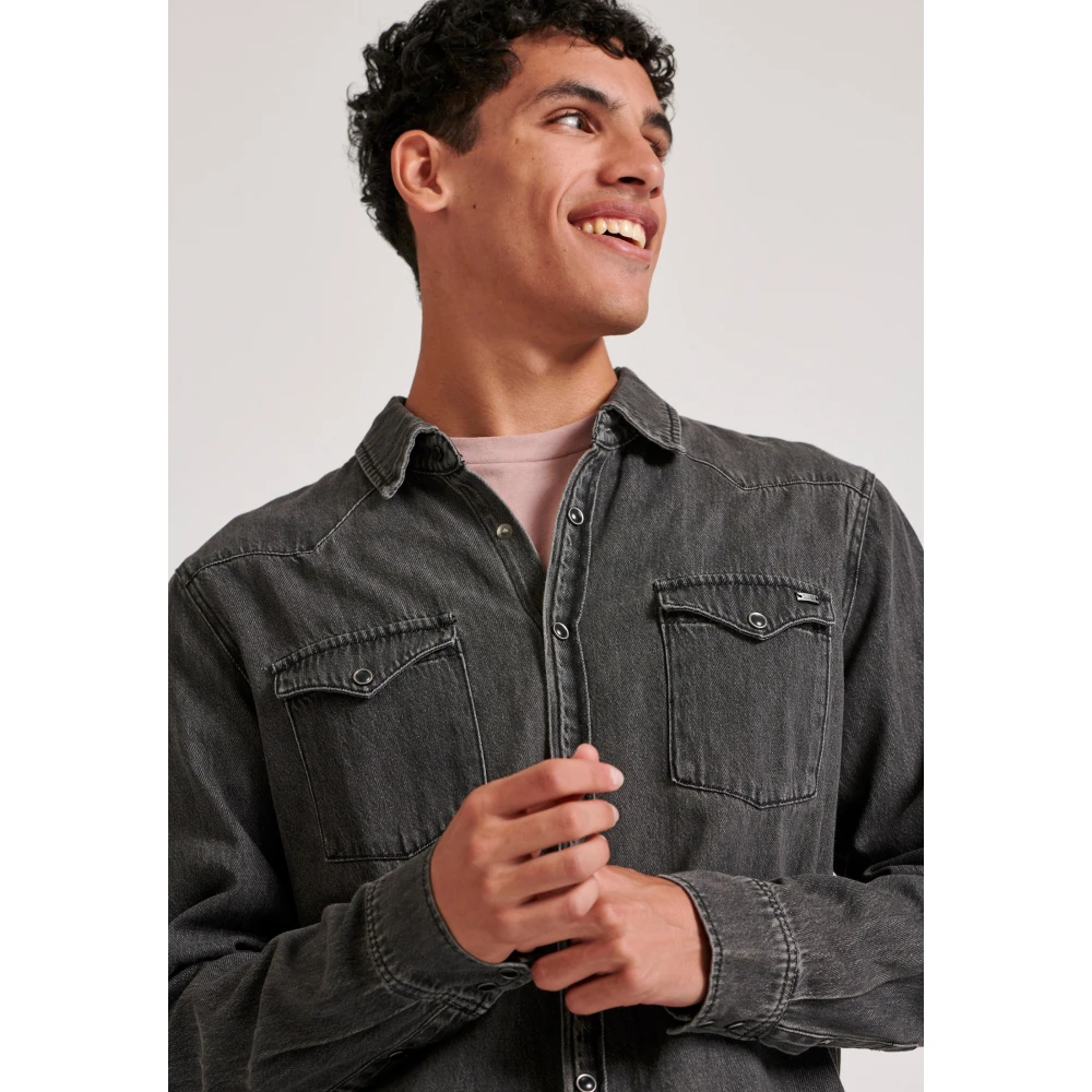 FUNKY BUDDHA Ανδρικό denim πουκάμισο με washed effects