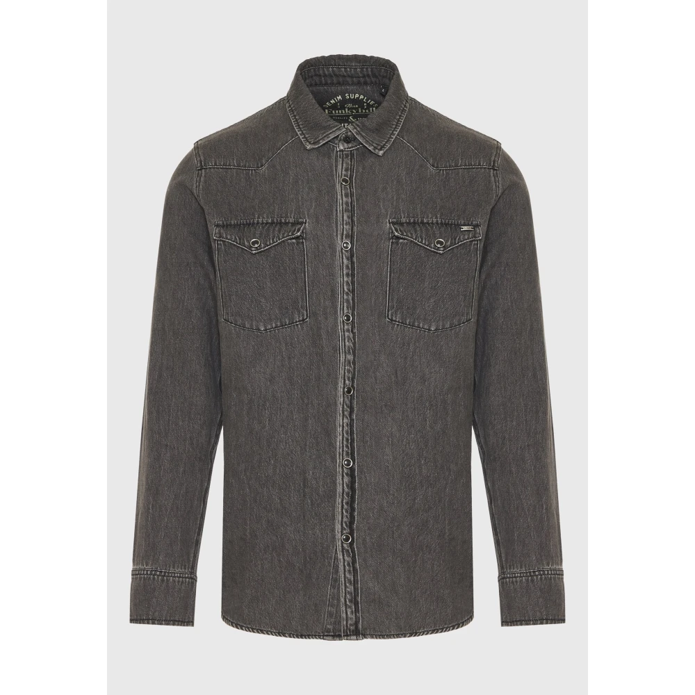 FUNKY BUDDHA Ανδρικό denim πουκάμισο με washed effects