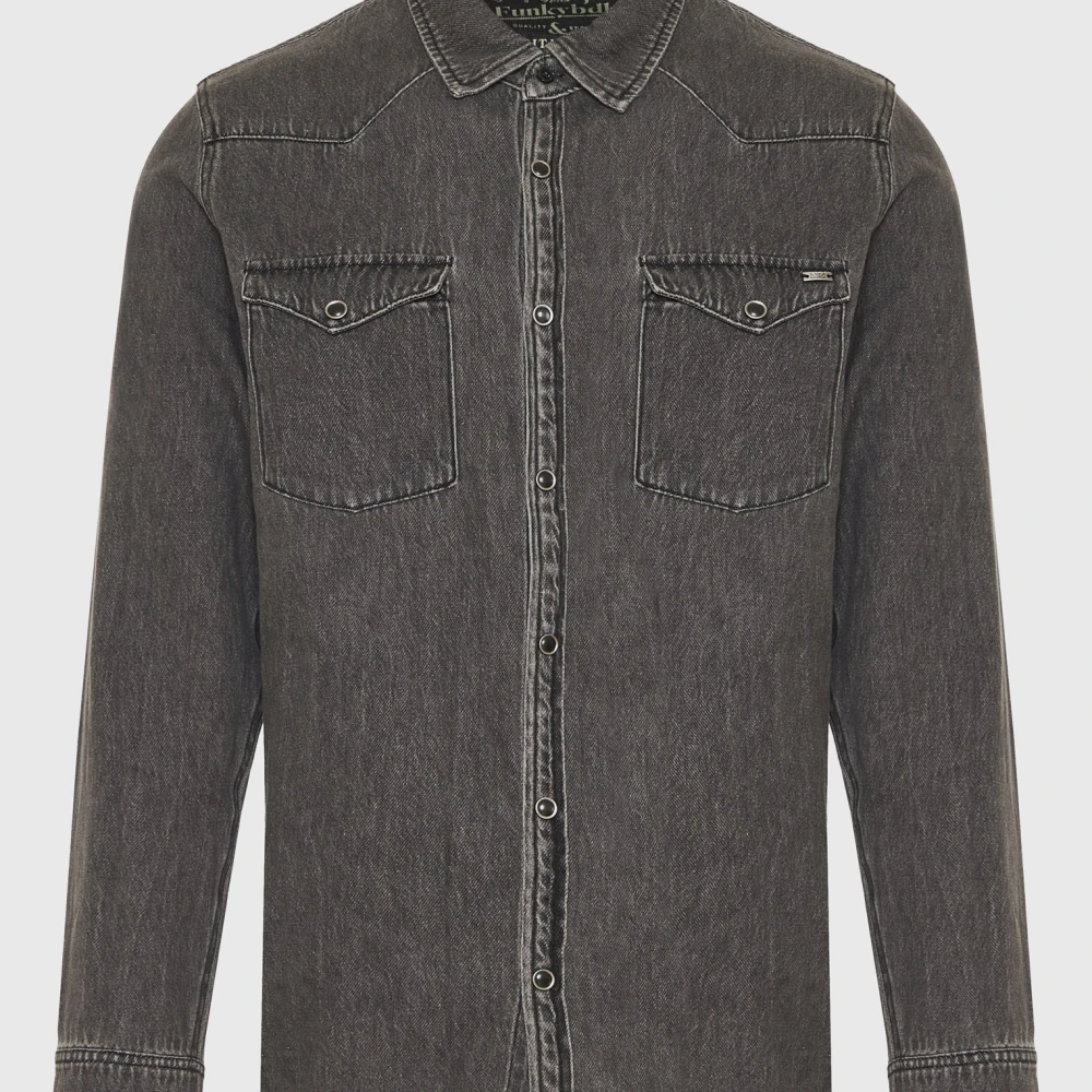 FUNKY BUDDHA Ανδρικό denim πουκάμισο με washed effects