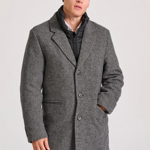 FUNKY BUDDHA Ανδρικό wool blend παλτό με εσωτερική επένδυση