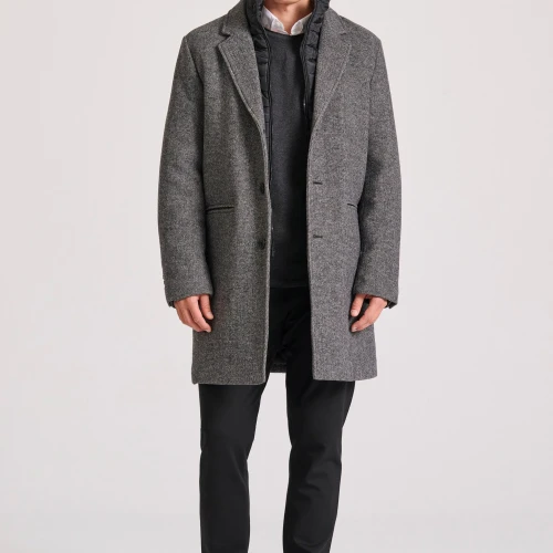 FUNKY BUDDHA Ανδρικό wool blend παλτό με εσωτερική επένδυση