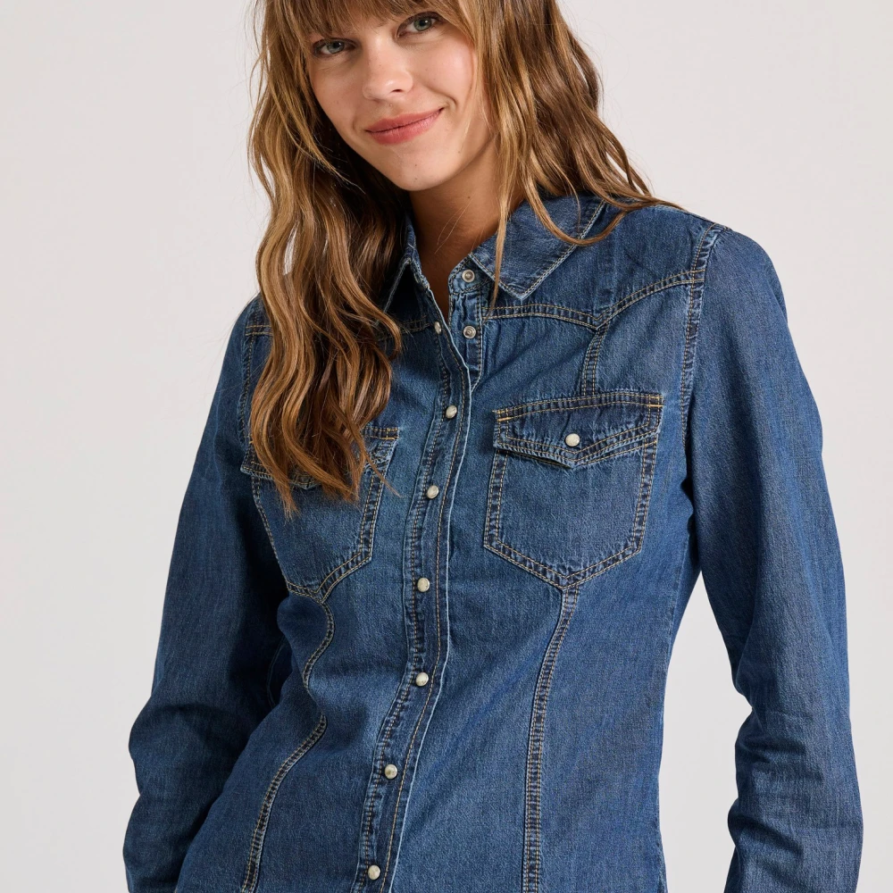 FUNKY BUDDHA Γυναικείο garment dyed τζιν πουκάμισο