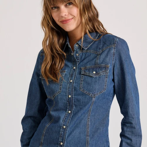 FUNKY BUDDHA Γυναικείο garment dyed τζιν πουκάμισο