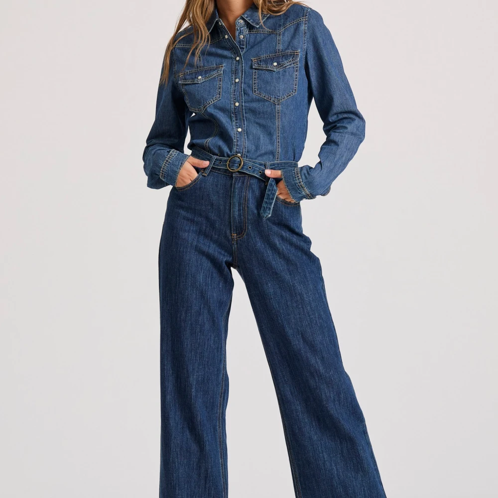 FUNKY BUDDHA Γυναικείο garment dyed τζιν πουκάμισο