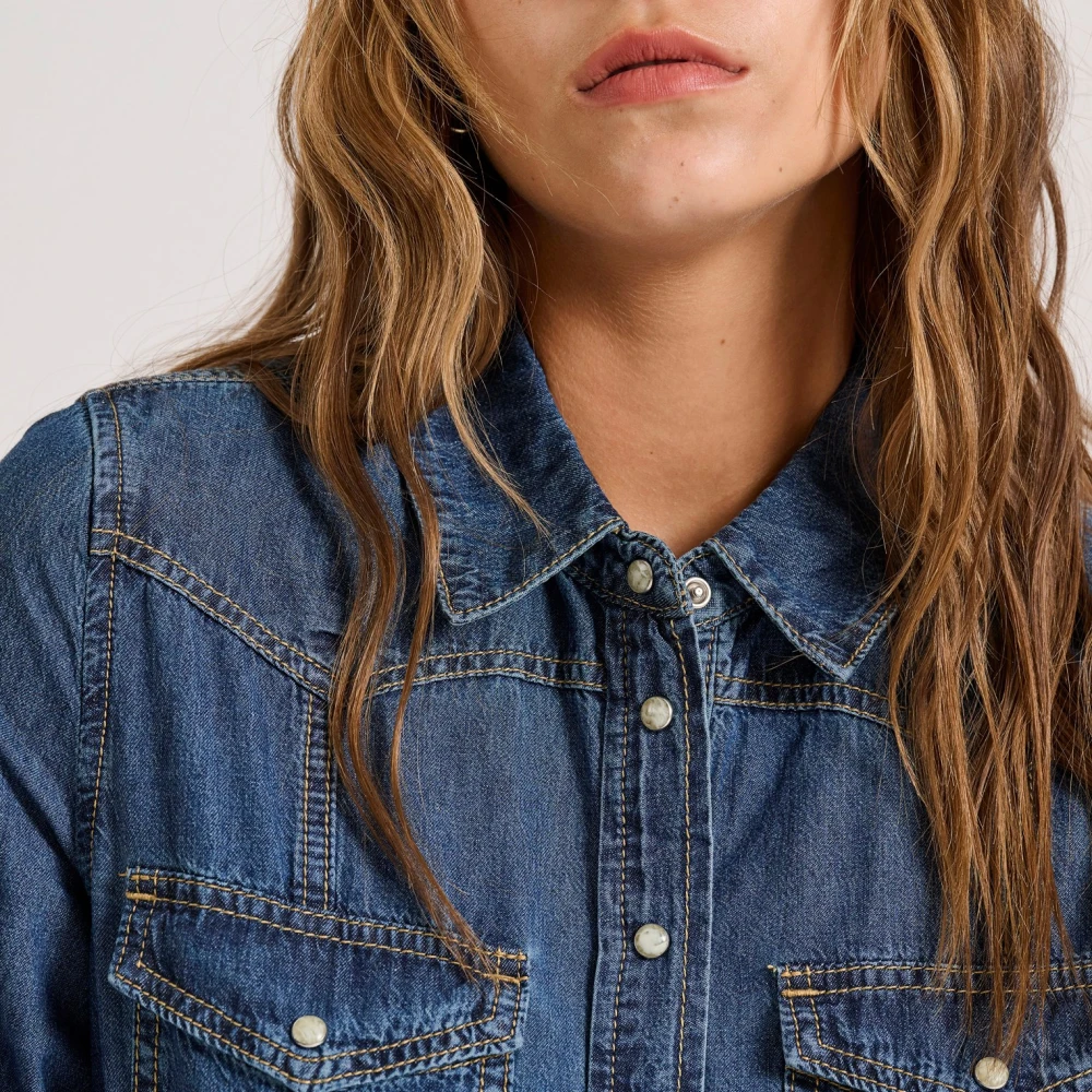 FUNKY BUDDHA Γυναικείο garment dyed τζιν πουκάμισο