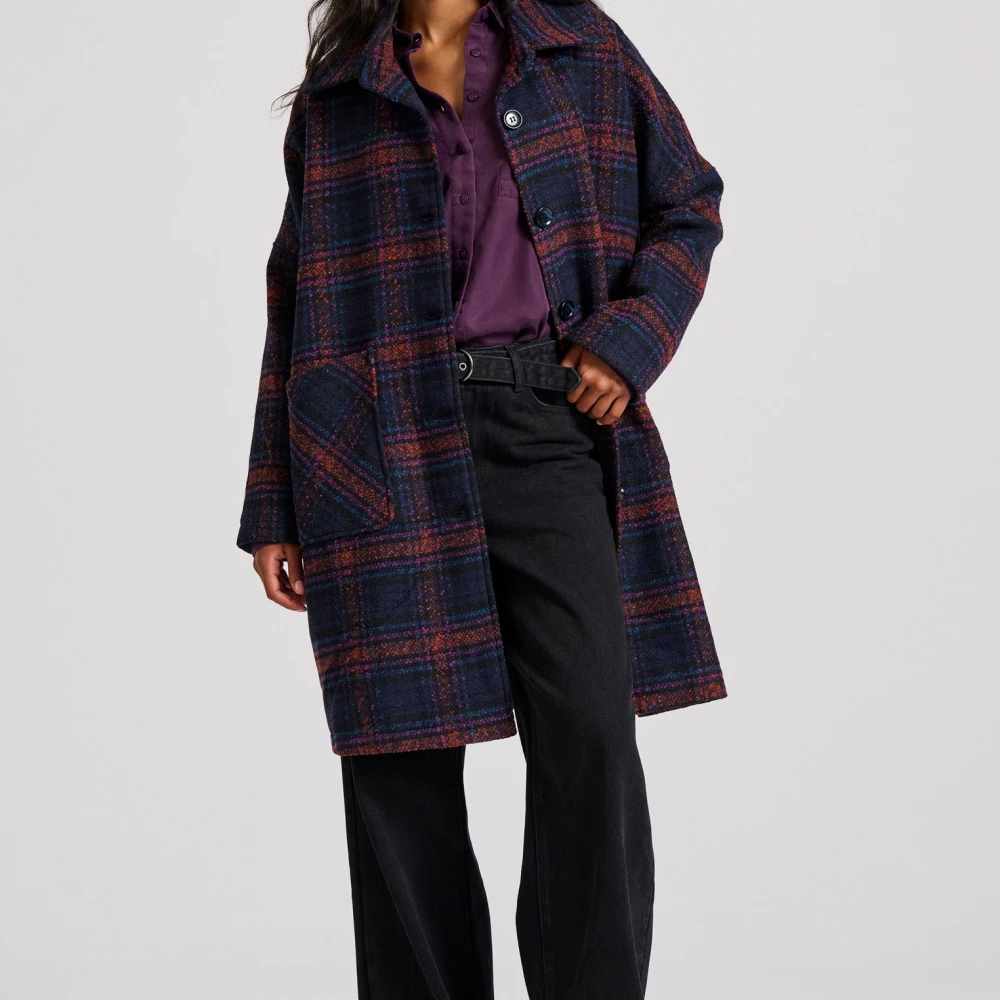 FUNKY BUDDHA Γυναικείο wool blend καρό παλτό