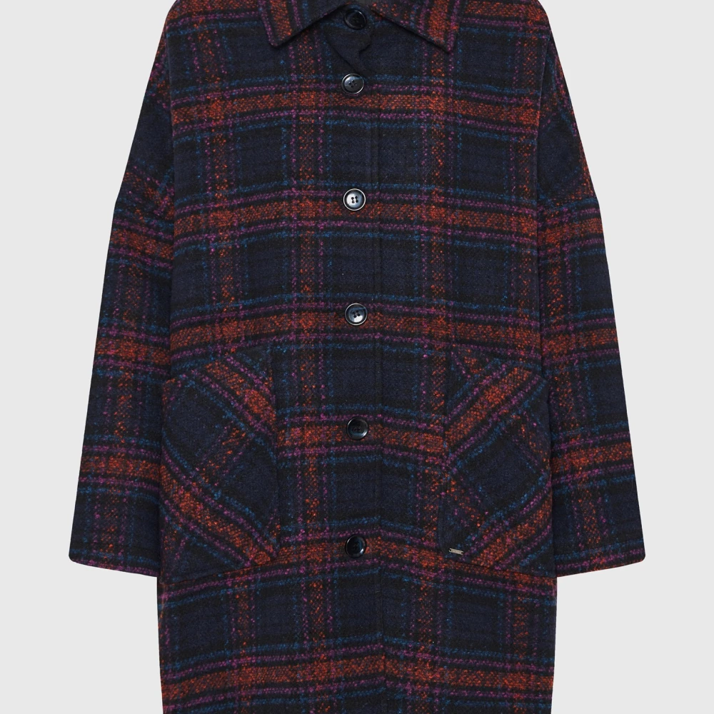 FUNKY BUDDHA Γυναικείο wool blend καρό παλτό