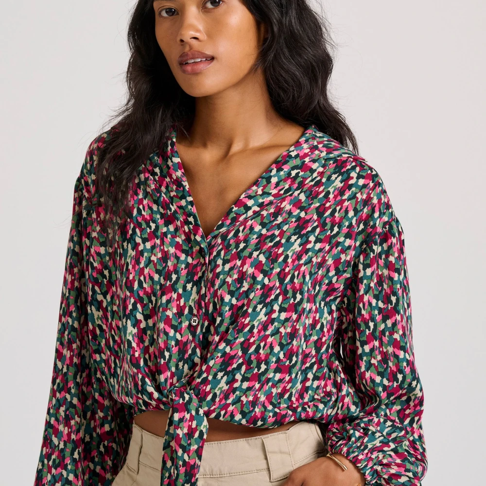 FUNKY BUDDHA Εμπριμέ πουκάμισο με μπροστινό δέσιμο με κόμπο