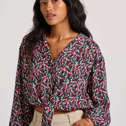 FUNKY BUDDHA Εμπριμέ πουκάμισο με μπροστινό δέσιμο με κόμπο