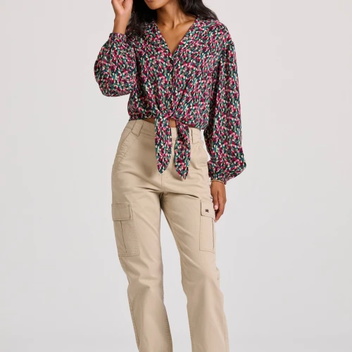 FUNKY BUDDHA Εμπριμέ πουκάμισο με μπροστινό δέσιμο με κόμπο