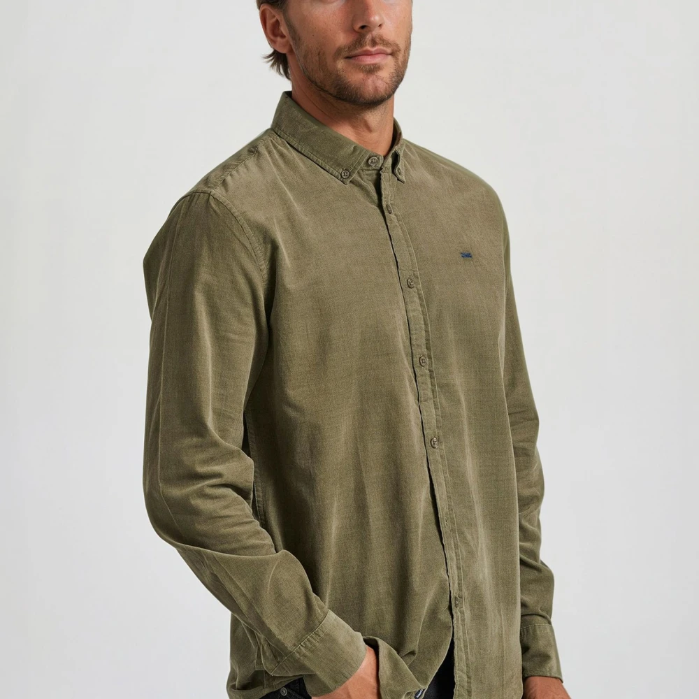 FUNKY BUDDHA Κοτλέ πουκάμισο με κεντημένο logo