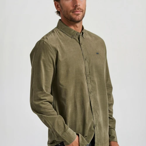 FUNKY BUDDHA Κοτλέ πουκάμισο με κεντημένο logo