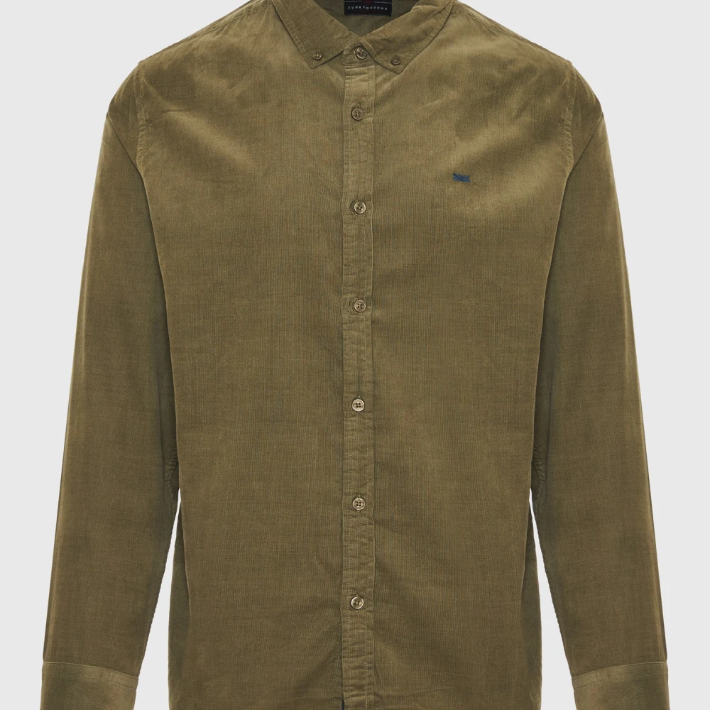 FUNKY BUDDHA Κοτλέ πουκάμισο με κεντημένο logo