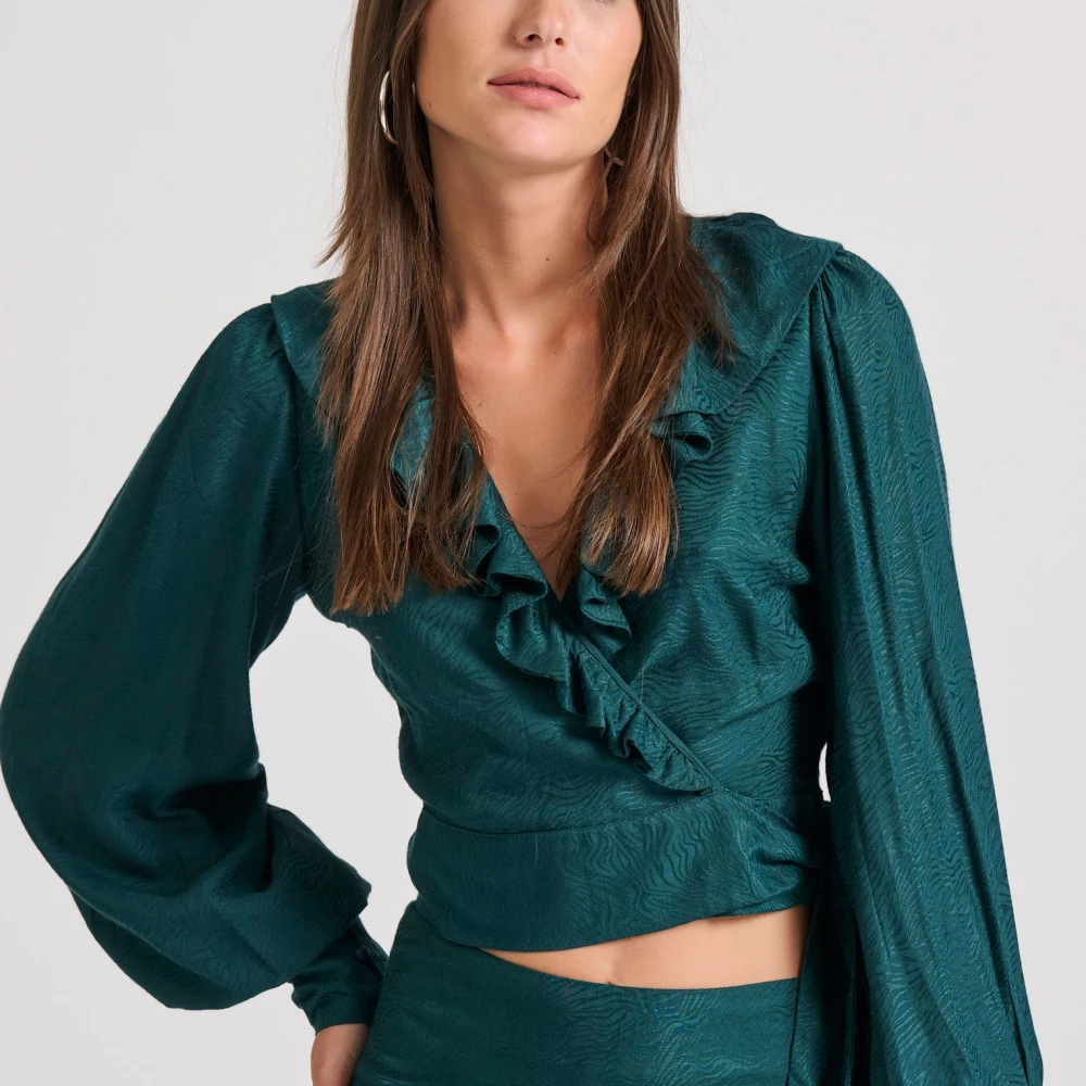 FUNKY BUDDHA Κρουαζέ τοπ σε ζακάρ ύφανση με βολάν