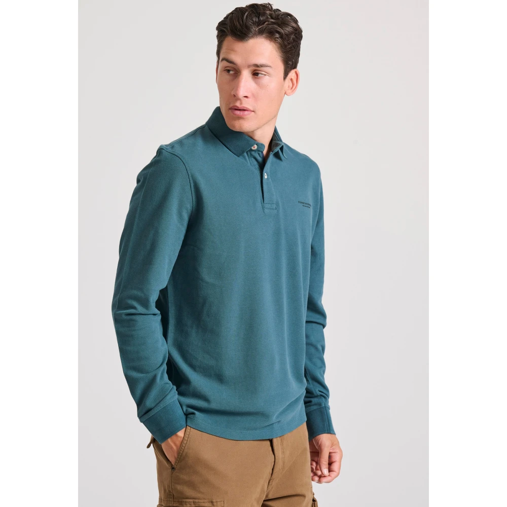 FUNKY BUDDHA Μακρυμάνικη πόλο μπλούζα σε πικέ ύφασμα